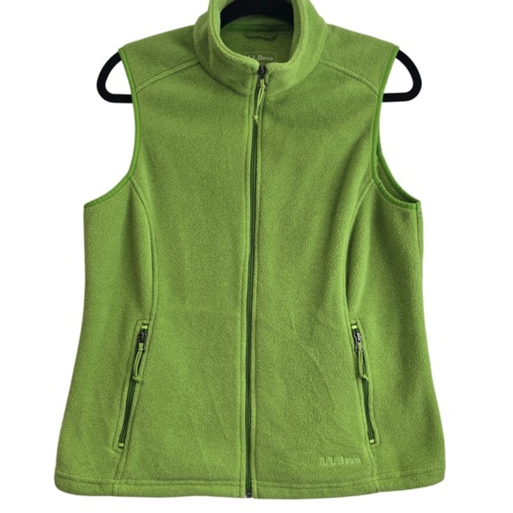 LL Bean Womens Fleece Vest Lime Green Full Zip Outdoor Layer 284616‎ Small Reg